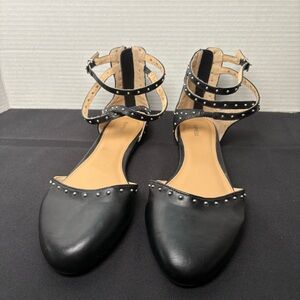 Express studded strap black flats sz-10 zipper back closure